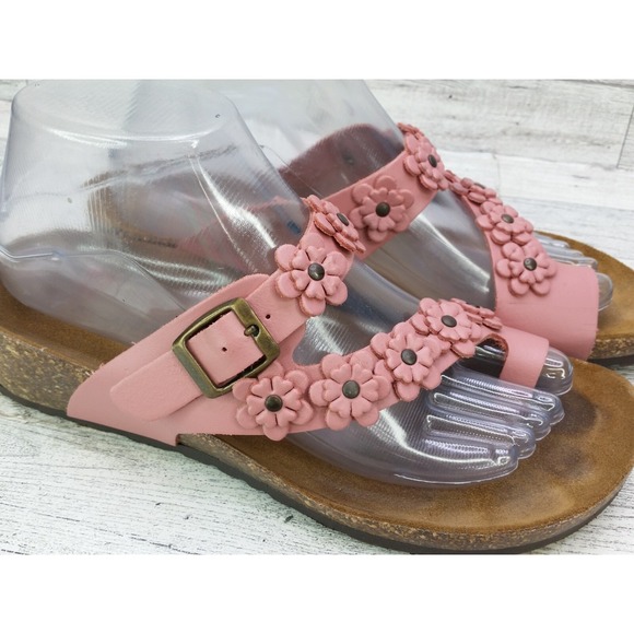 Women's A. Giannetti Sandals Size 7.5 Pink Brown Leather Flowers Floral Shoes - Picture 2 of 12